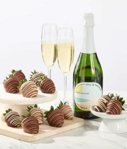 One dozen chocolate covered strawberries and a bottle of Hill and Harbor Sparkling Wine for delivery
